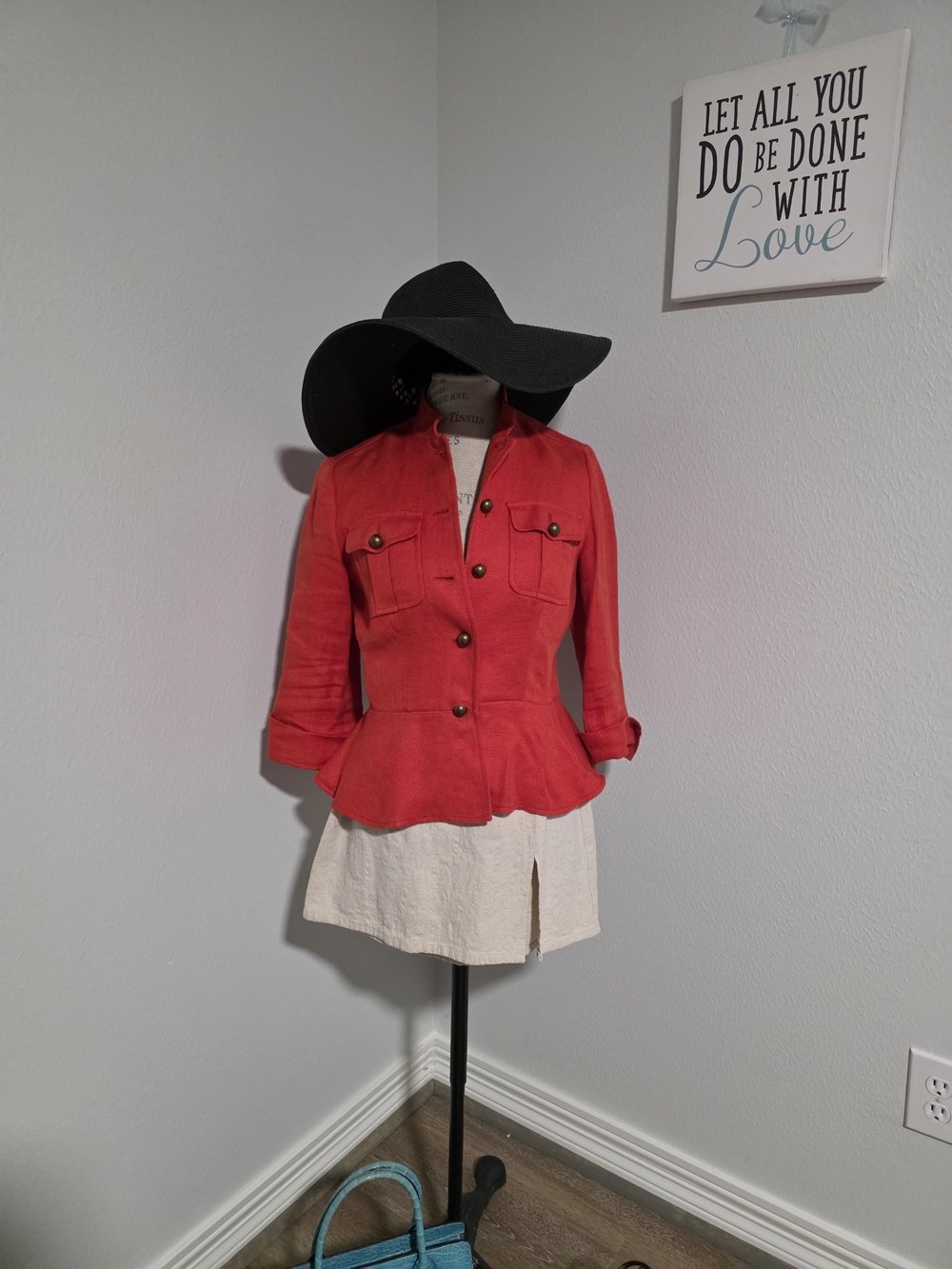 Lauren Ralph Lauren Linen Orange Peplum Button-Front Blazer
